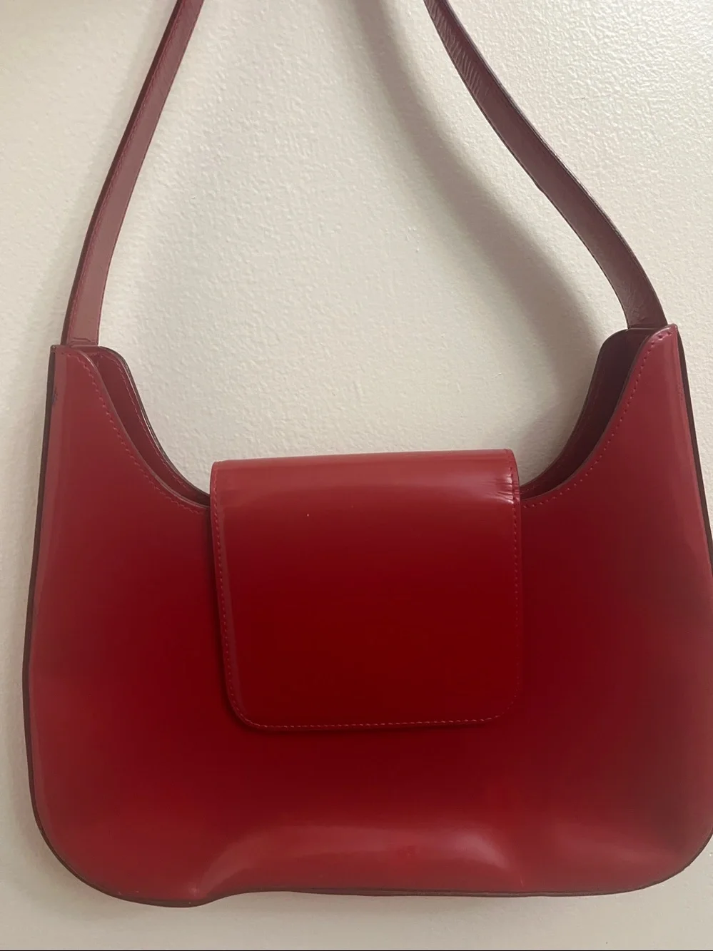 Red Leather medium structured Lancel Shoulder Bag